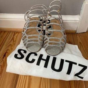 Schutz Prata Sandals in Silver Glitter